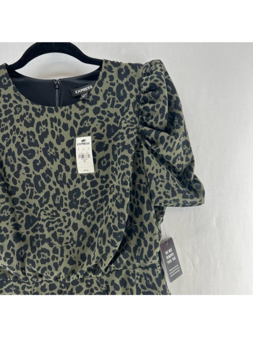 Express Olive Green and Black Leopard Print Mini Dress - Picture 7 of 16